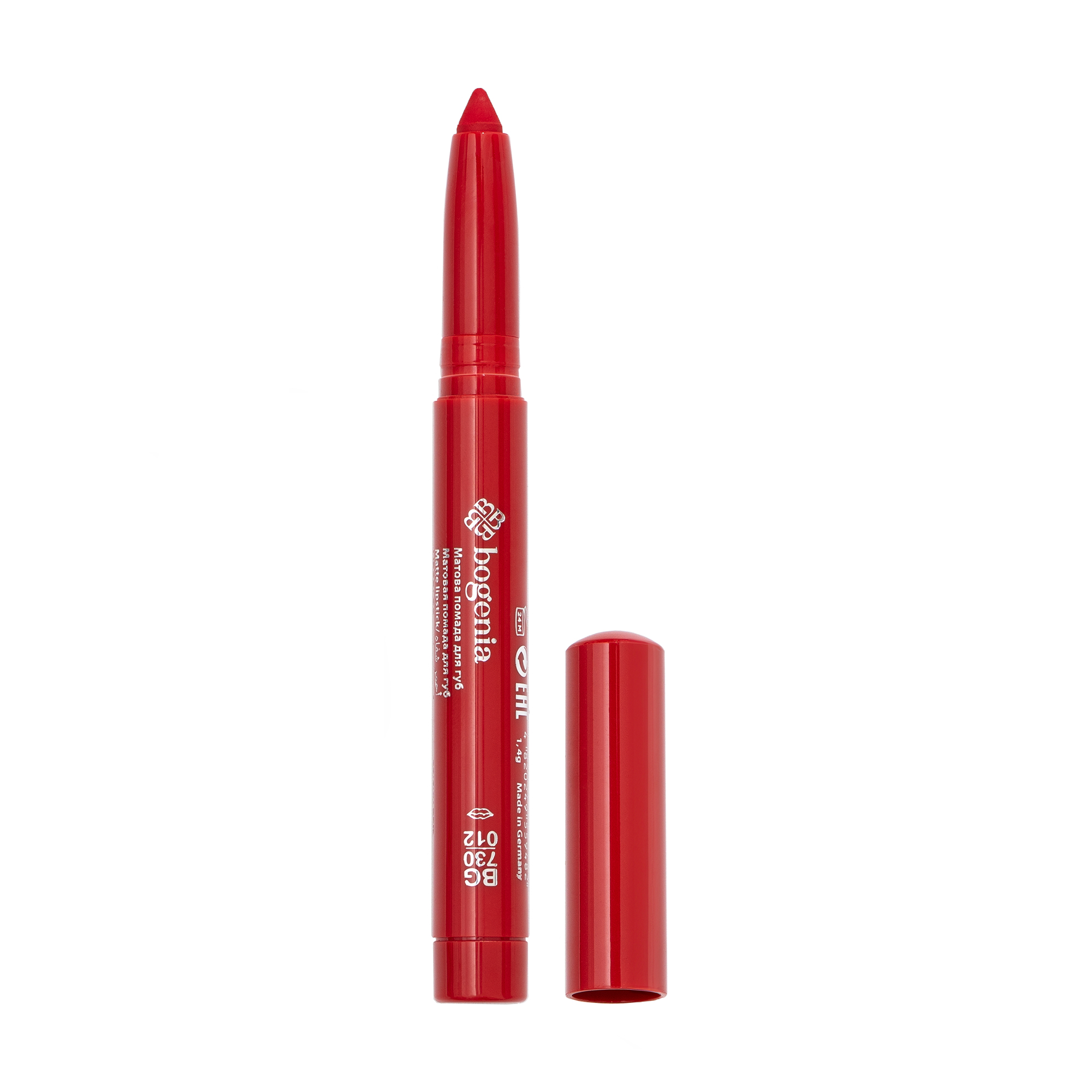 Помада-олівець для губ Bogenia Velvet Waterproof Matte Lipstick BG730, 012 Frisky Red, 1.4 г